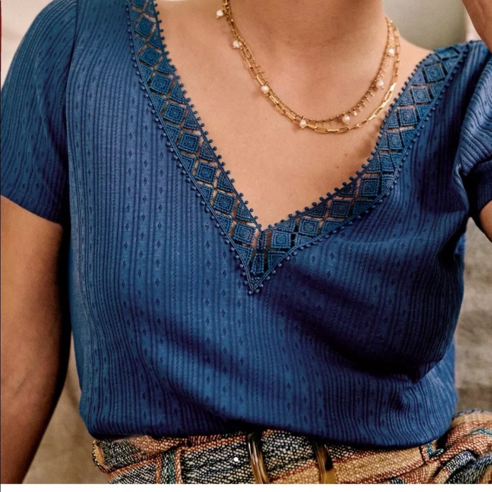 Sezane Anael T Shirt Medium Ocean Blue New Sold Out